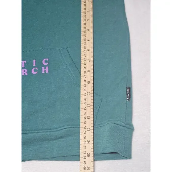 Brooklyn Sweater Women Med Kinetic Research Faded Hoodie Kangaroo Pockets Green - Picture 10 of 13